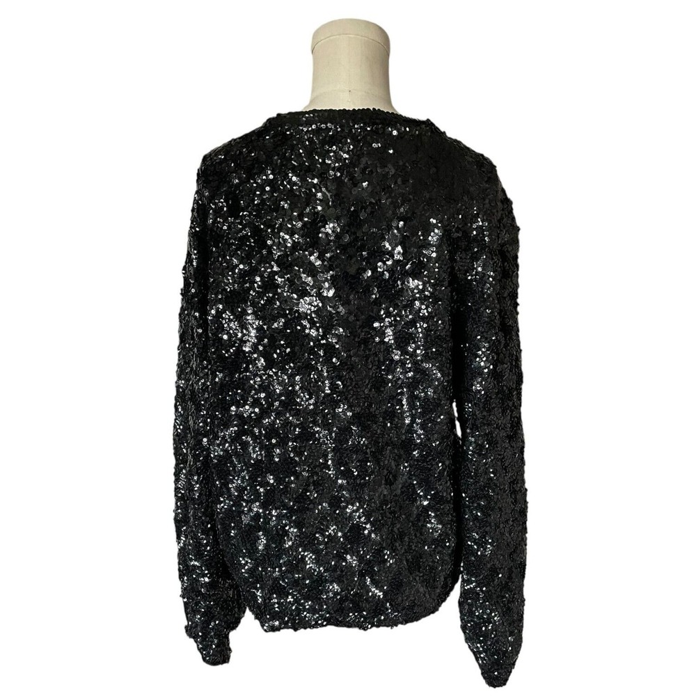 Vintage Black Wool Allover Sequin Sweater Jacket EUR 40 US M Lined Glam Cardigan - Picture 5 of 7